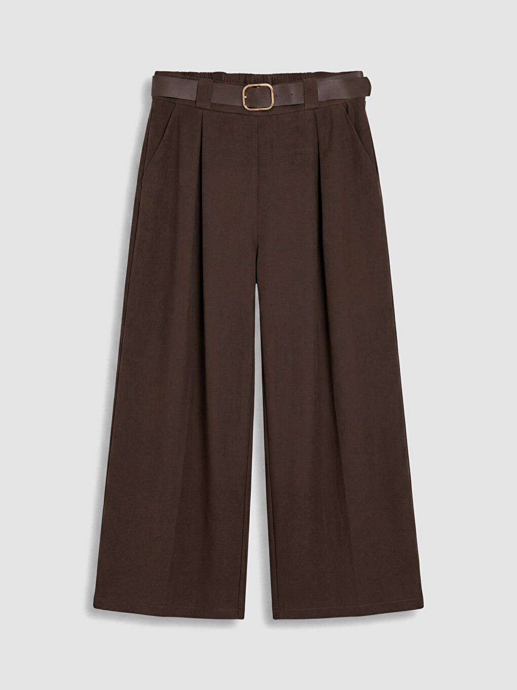 Belted Pleated Women's Fabric Trousers-4