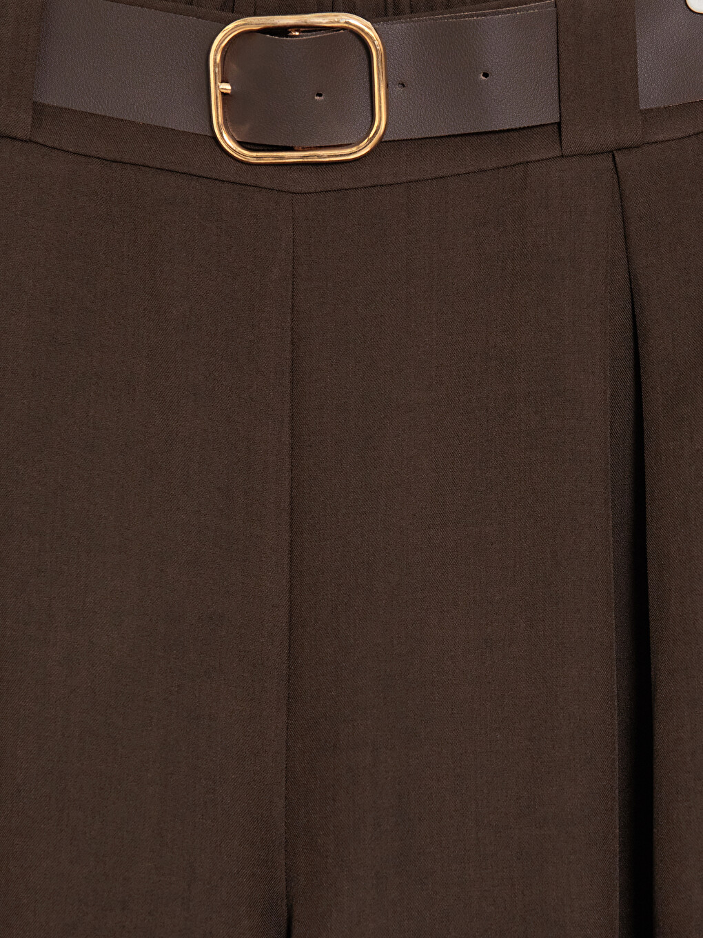 Belted Pleated Women's Fabric Trousers-5