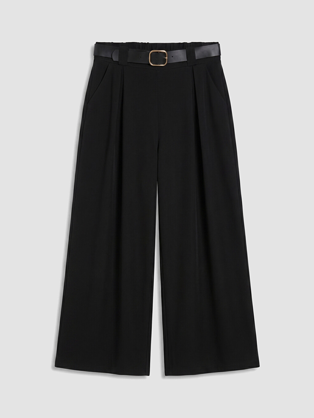 Belted Pleated Women's Fabric Trousers-4