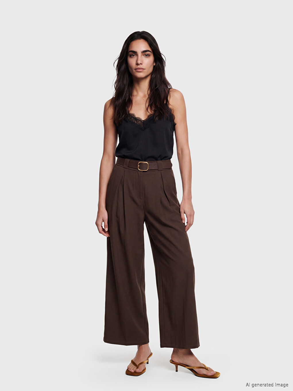 Belted Pleated Women's Fabric Trousers