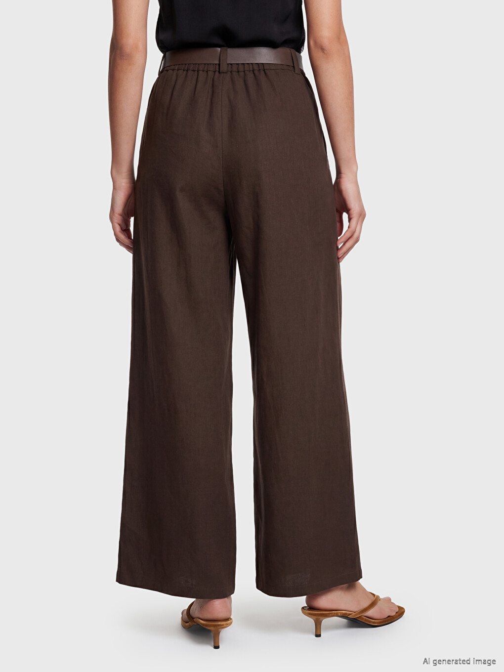 Belted Pleated Women's Fabric Trousers-3