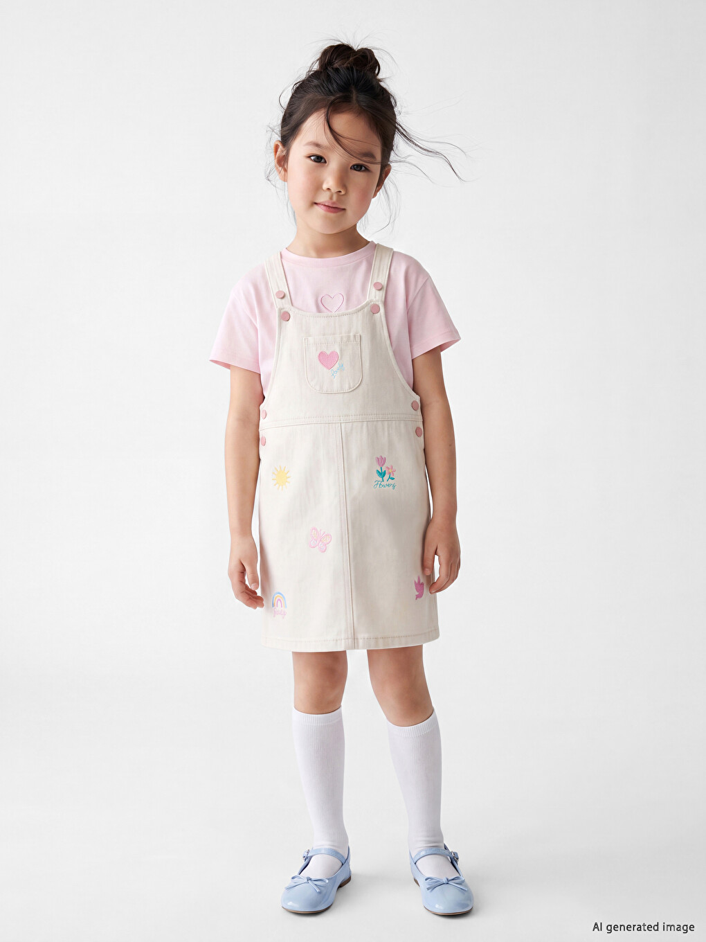 Embroidered Girls' Pinafore Dress