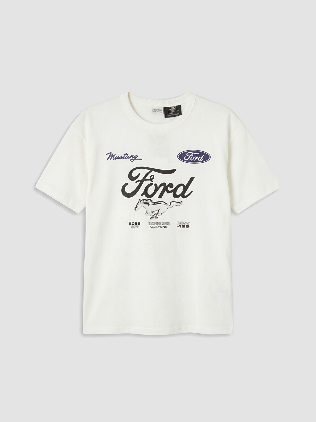 Beyaz Bisiklet Yaka Ford Baskılı Erkek Çocuk Tişört