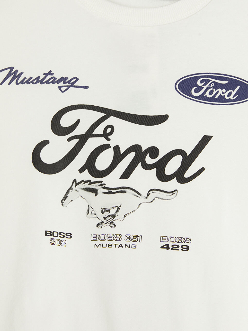 Beyaz Bisiklet Yaka Ford Baskılı Erkek Çocuk Tişört-1