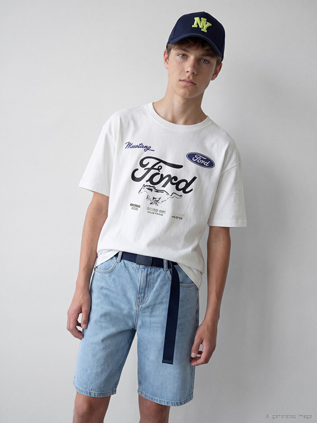 Crew Neck Ford Printed Boys' T-shirt