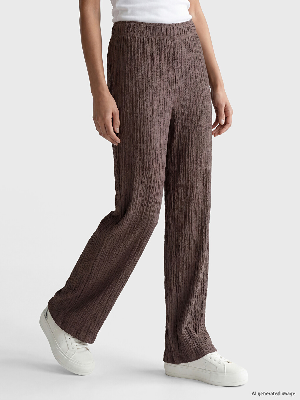 Elastic Waist Textured Women's Trousers-1