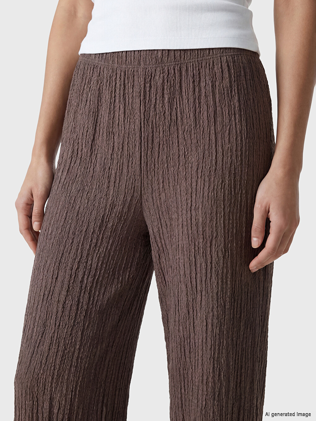 Elastic Waist Textured Women's Trousers-2
