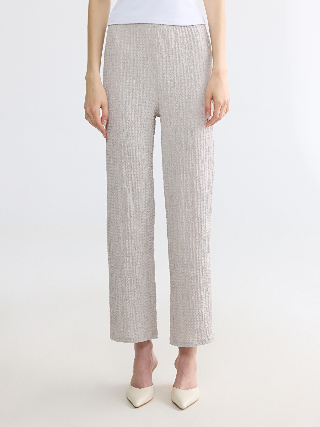 Elastic Waist Textured Women's Trousers-1