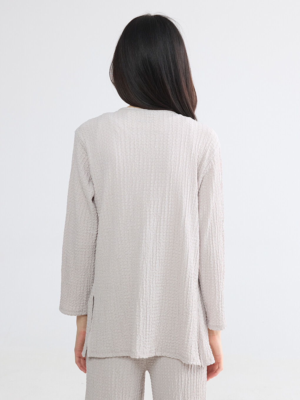 V Neck Tie-Up Textured Women's Cardigan-3