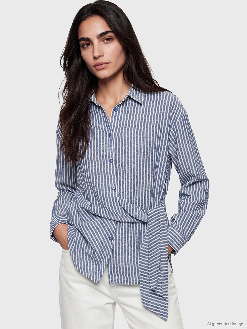 Tie Detailed Striped Women's Shirt