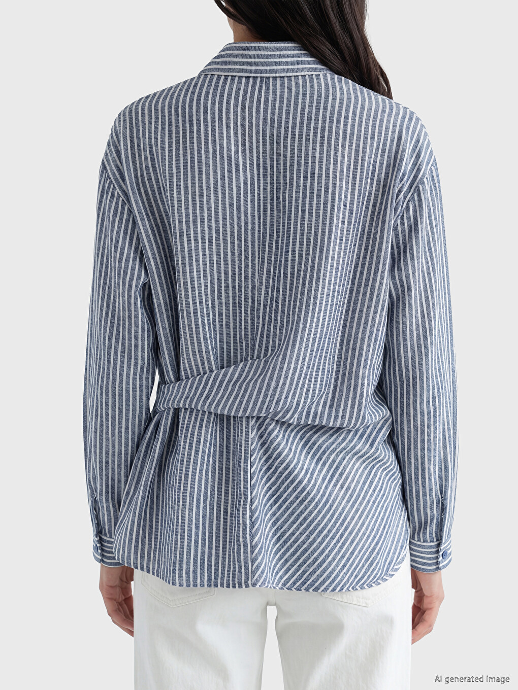 Tie Detailed Striped Women's Shirt-3
