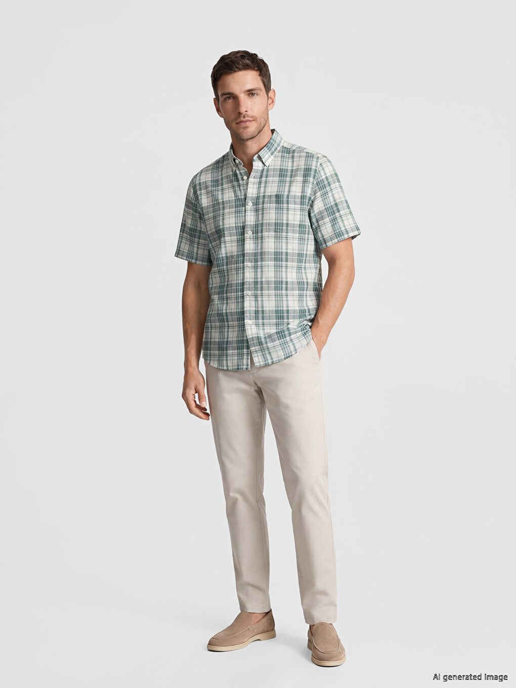 Regular Fit karirana poplin muška košulja-1