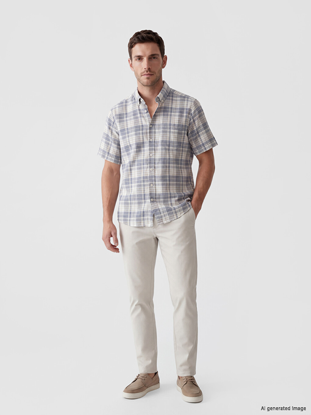 Regular Fit karirana poplin muška košulja-1