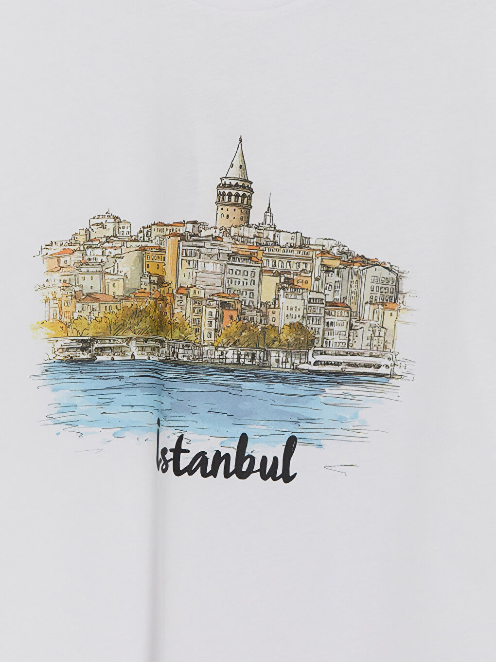 Beyaz Bisiklet Yaka İstanbul Baskılı Kadın Tişört-2