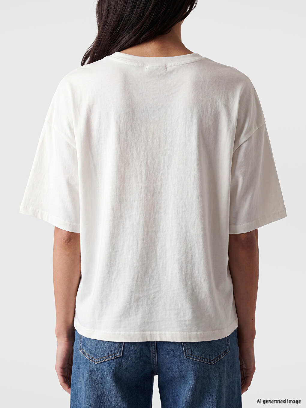 Ekru Oversize %100 Pamuklu Kadın Tişört-3