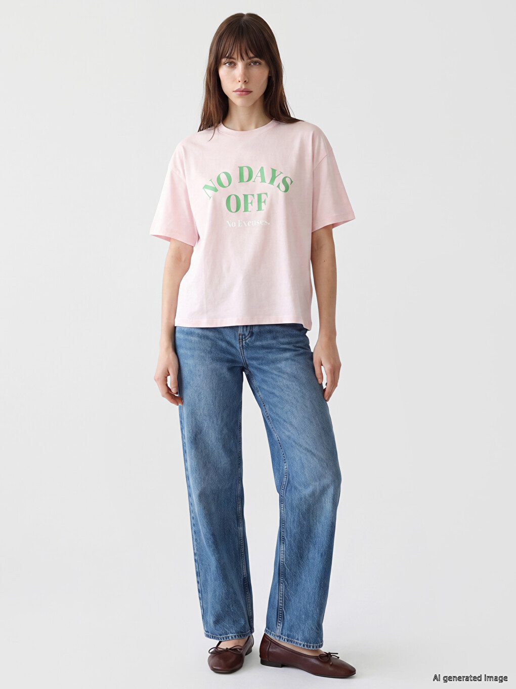 Pembe %100 Pamuklu Oversize Kadın Tişört-1