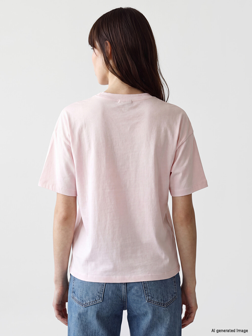 Pembe %100 Pamuklu Oversize Kadın Tişört-3