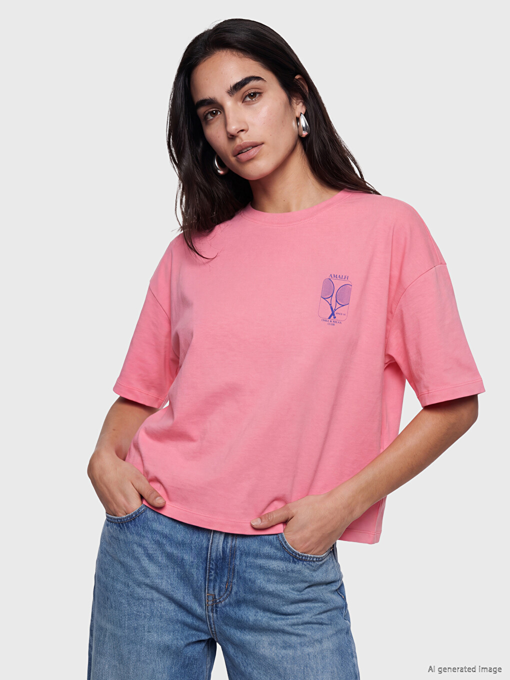 Pembe %100 Pamuklu Oversize Kadın Tişört