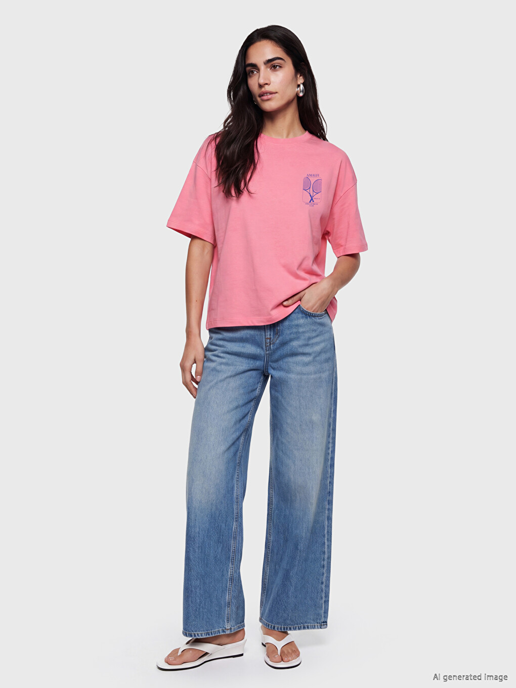 Pembe %100 Pamuklu Oversize Kadın Tişört-1