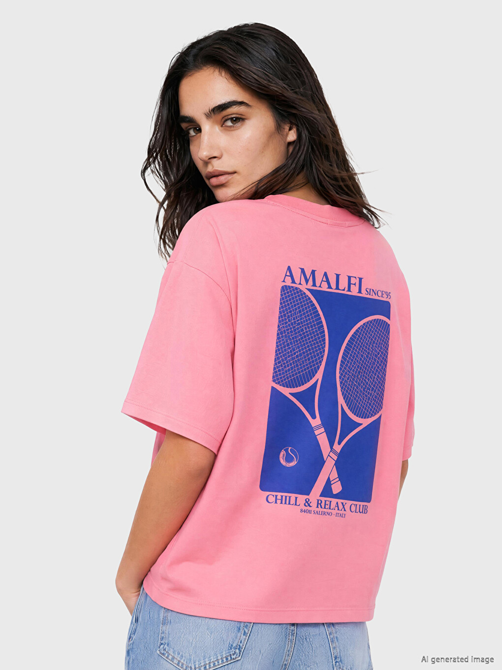Pembe %100 Pamuklu Oversize Kadın Tişört-3