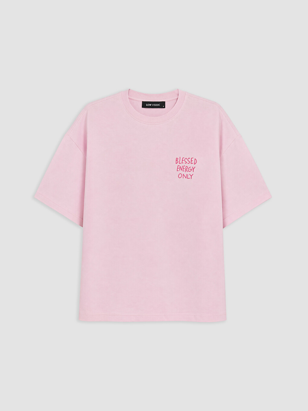 Pembe %100 Pamuklu Oversize Kadın Tişört-1