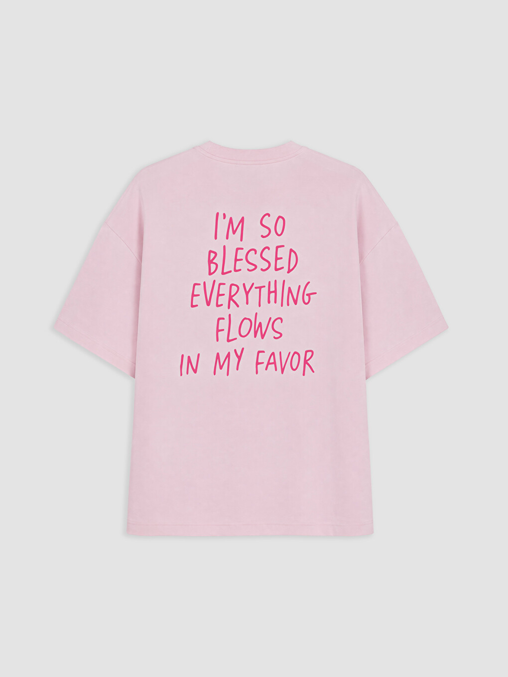 Pembe %100 Pamuklu Oversize Kadın Tişört-2