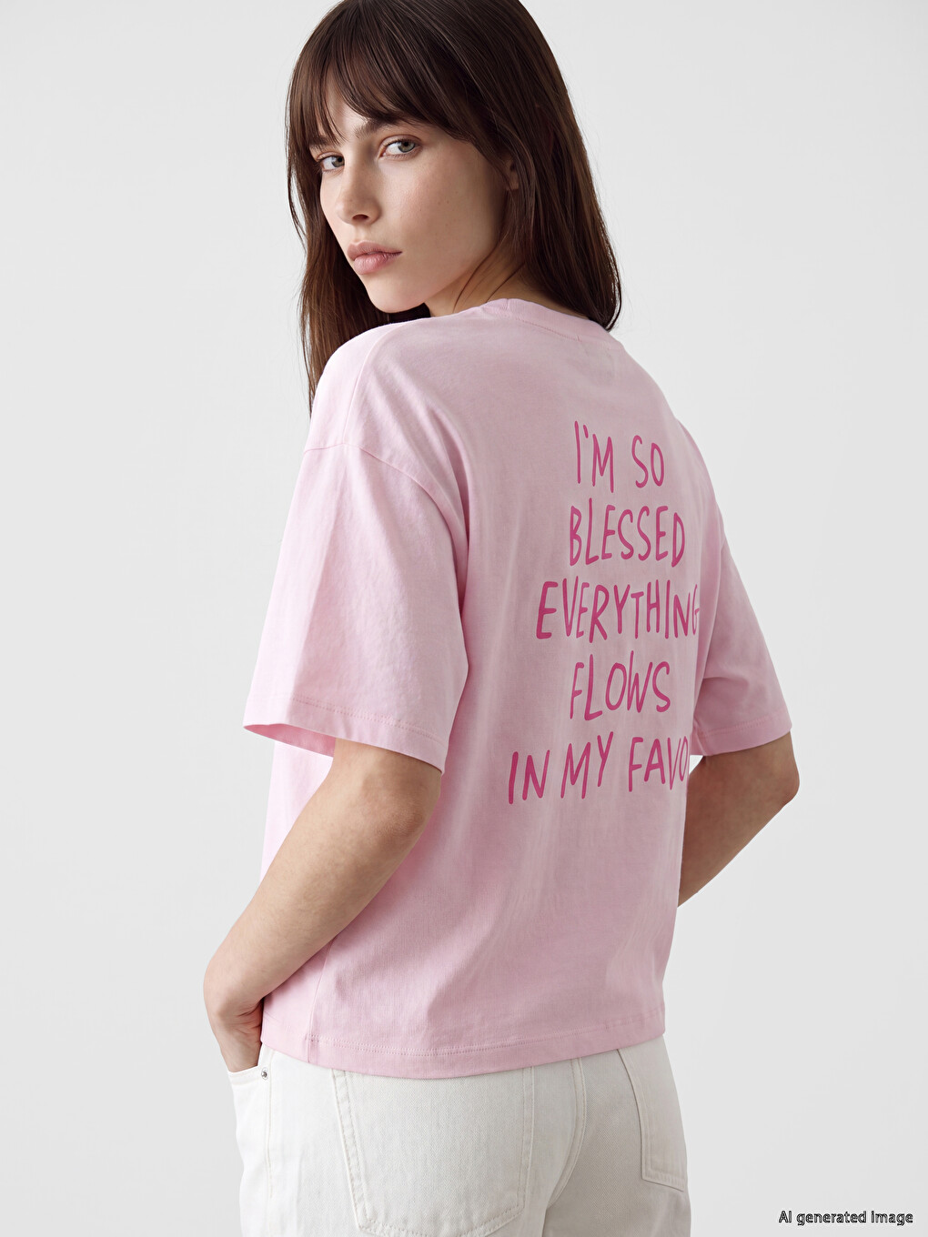 Pembe %100 Pamuklu Oversize Kadın Tişört