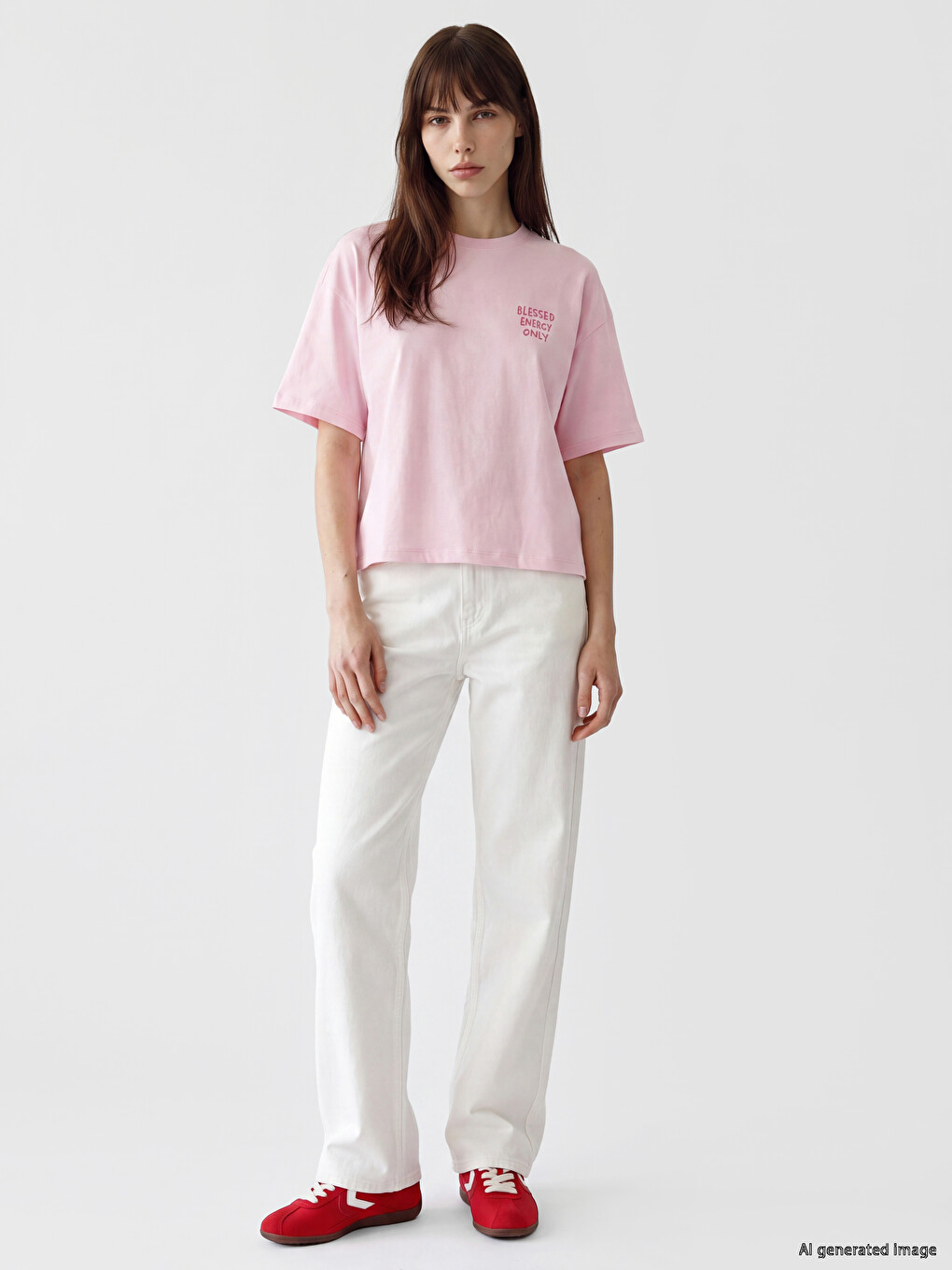 Pembe %100 Pamuklu Oversize Kadın Tişört-1
