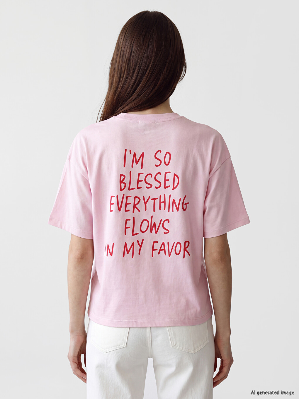 Pembe %100 Pamuklu Oversize Kadın Tişört-3