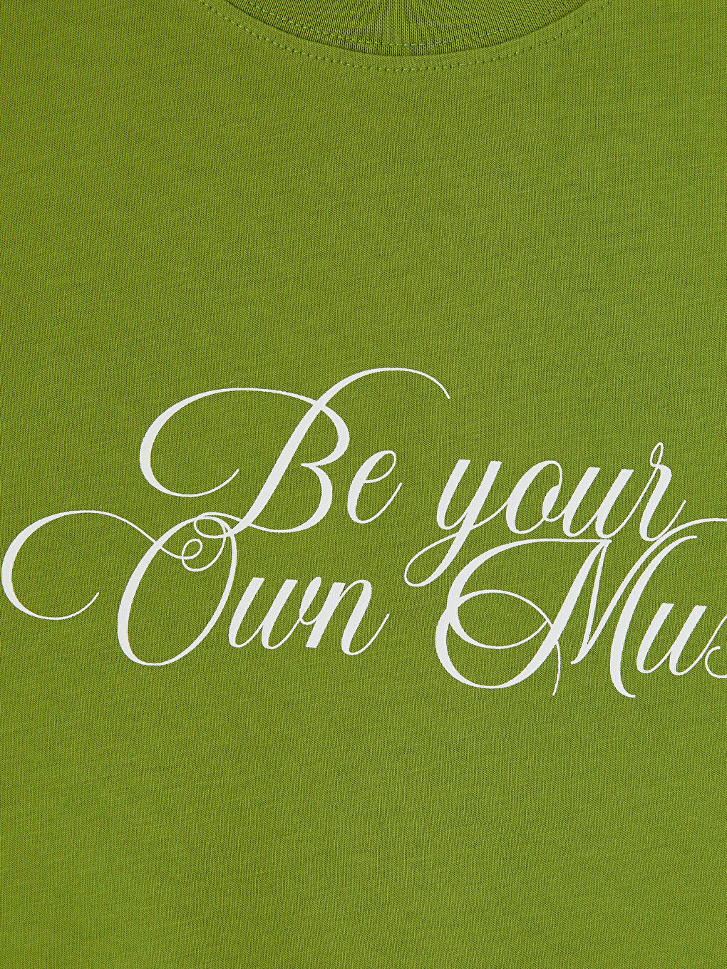 Yeşil Bisiklet Yaka Slogan Baskılı Kadın Tişört-2