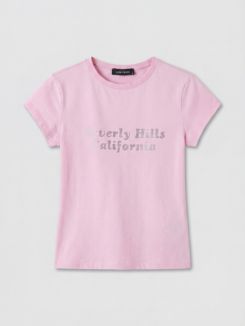 Pembe Beverly Hills Taş Baskılı Kadın Tişört