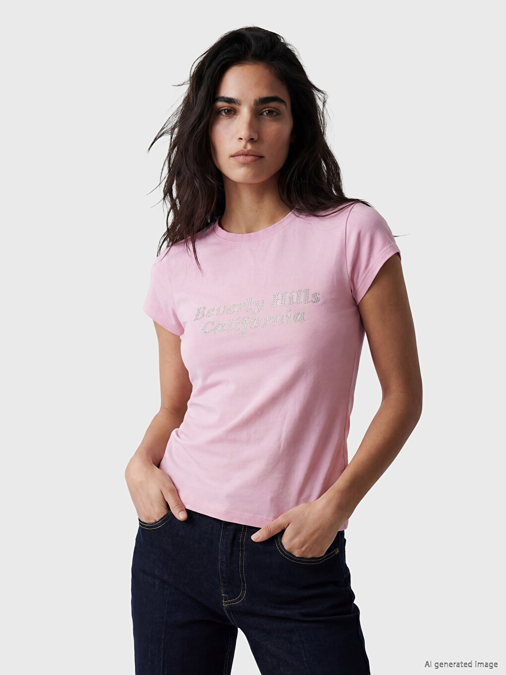 T-shirt Për Gra “beverly Hills” E Zbukuruar Me Gurë Vezullues