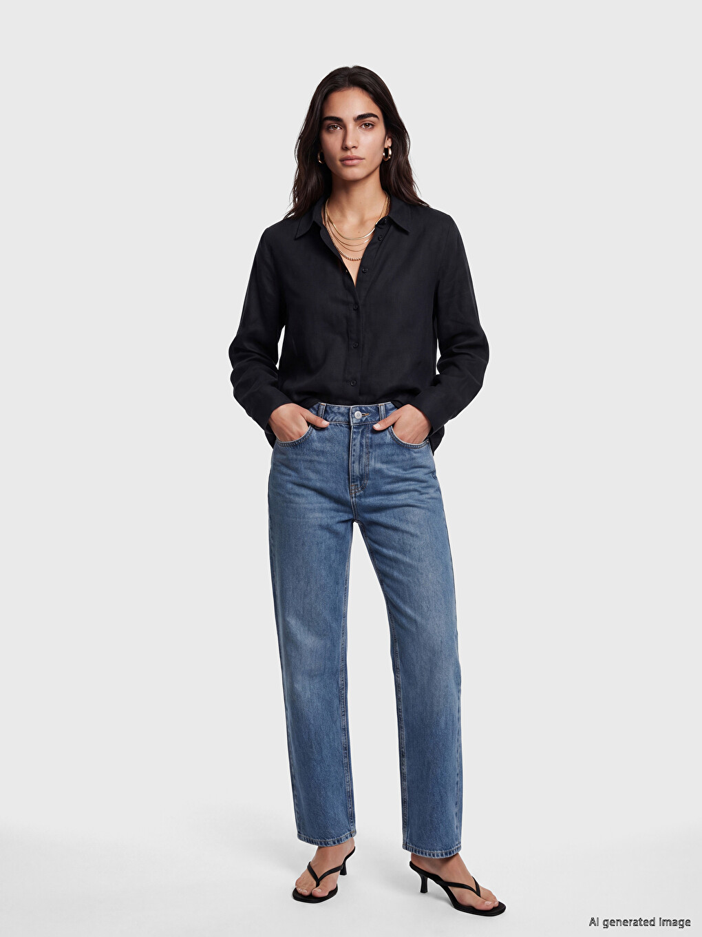 Siyah Oversize Kadın %100 Keten Gömlek-1
