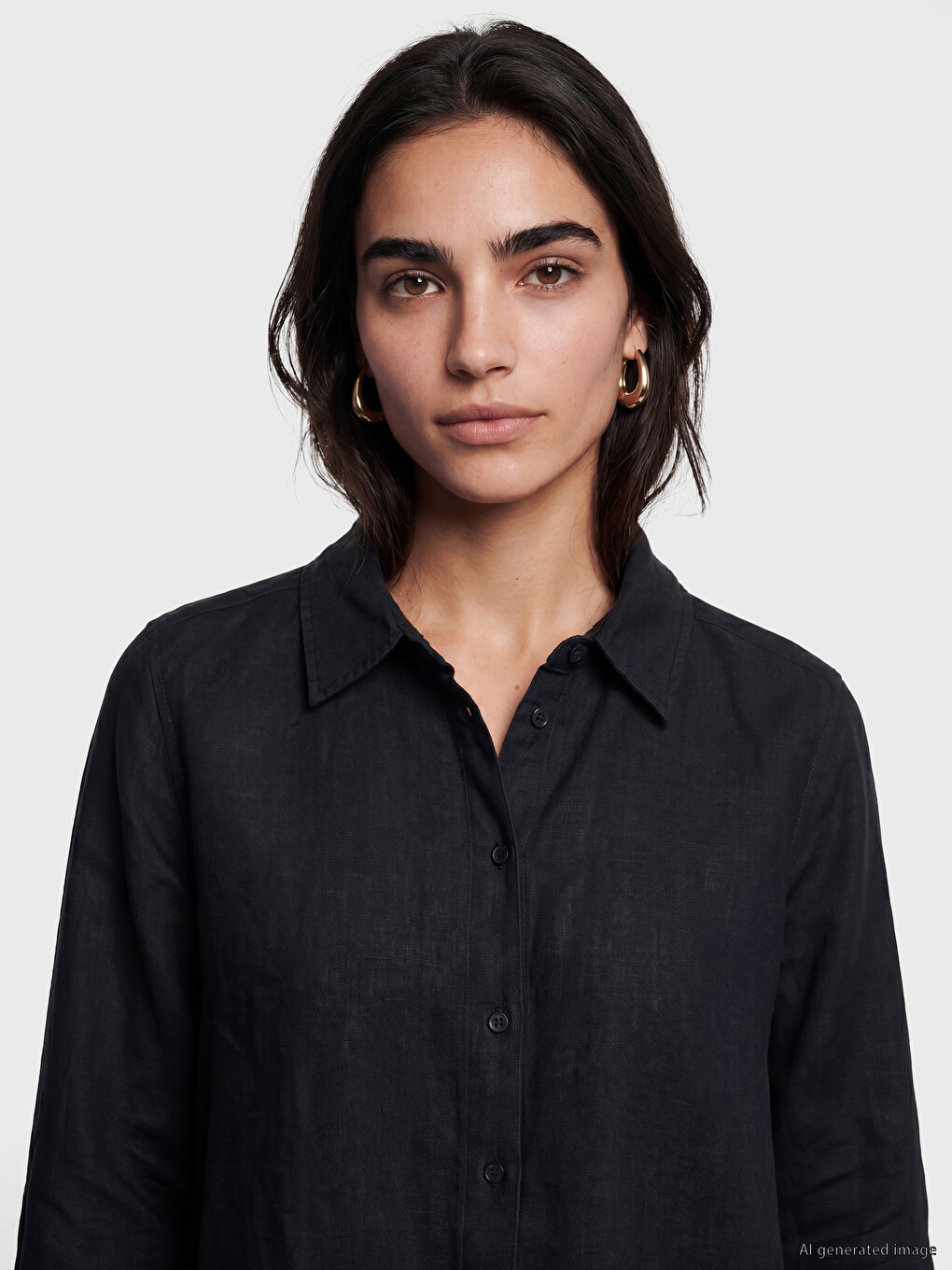 Siyah Oversize Kadın %100 Keten Gömlek-2