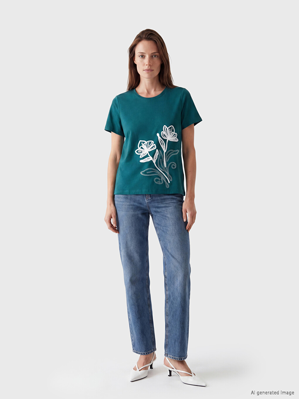Embroidered 100% Cotton Women's T-shirt-1
