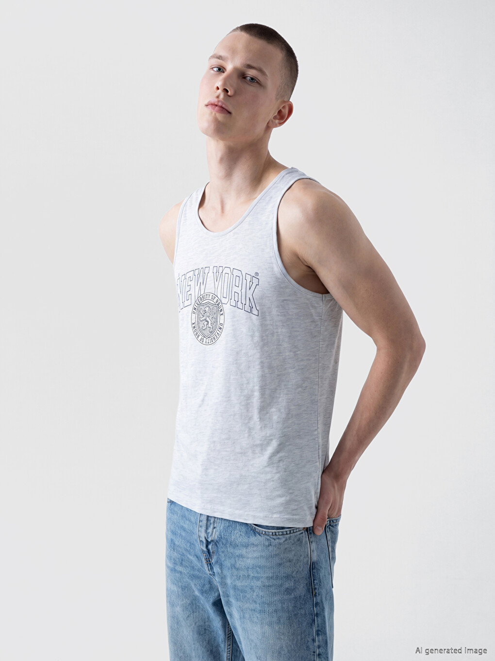Crew Neck New York Printed Men's Sleeveless T-Shirt