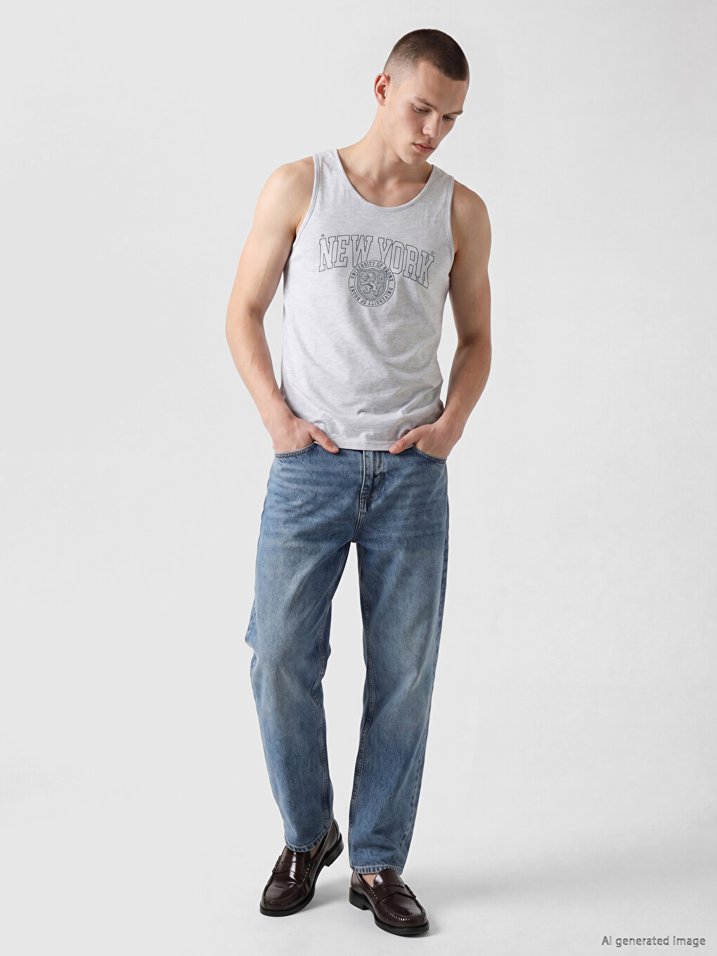 Crew Neck New York Printed Men's Sleeveless T-Shirt-1