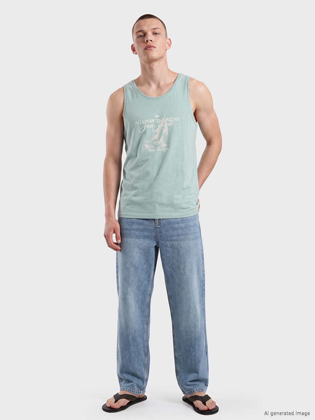 Crew Neck Printed Men's Sleeveless T-shirt-1