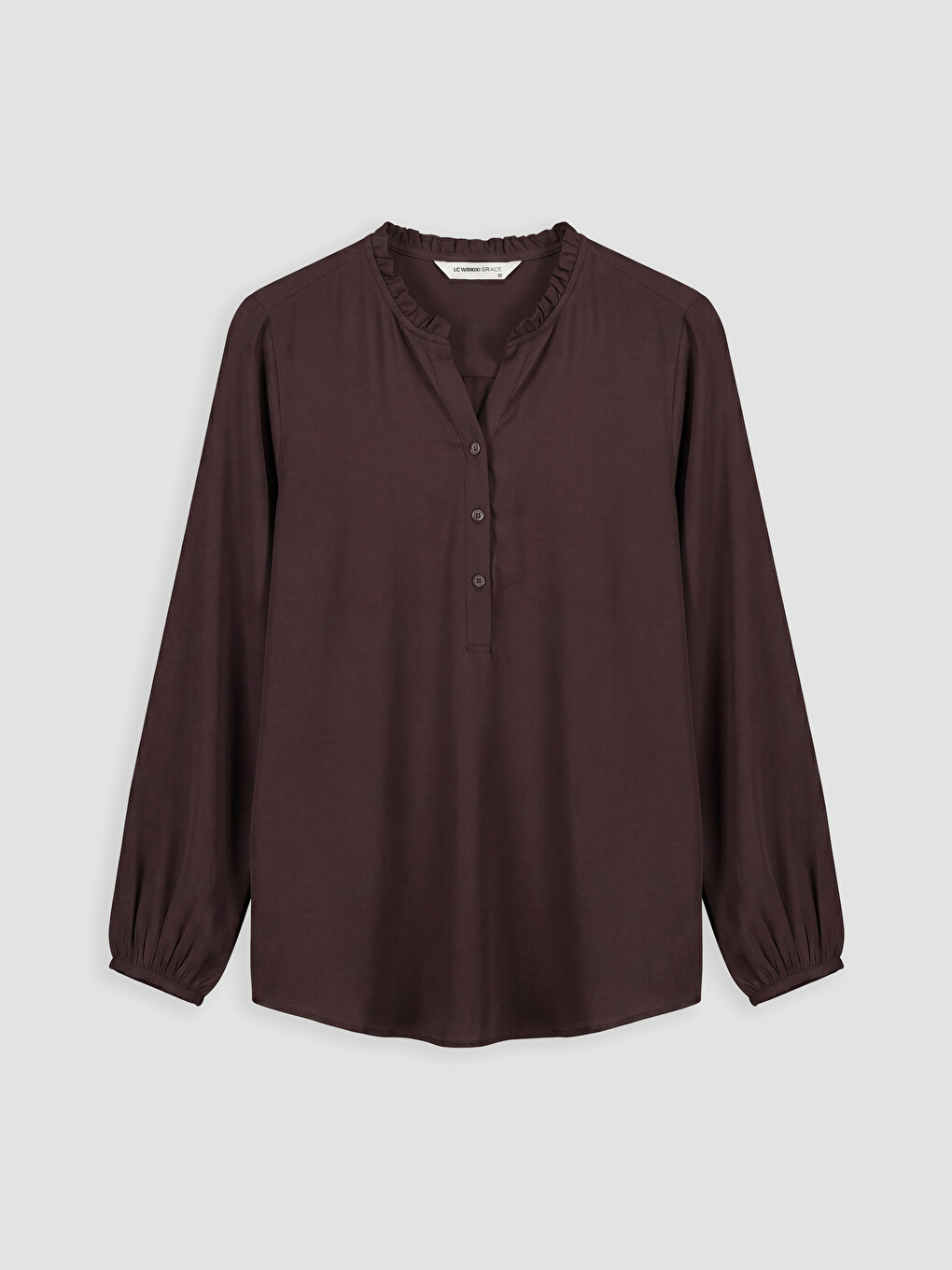 Bordo Fırfırlı Kaçık Yaka Bluz