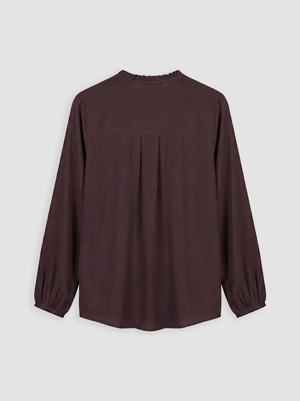 Bordo Fırfırlı Kaçık Yaka Bluz-1