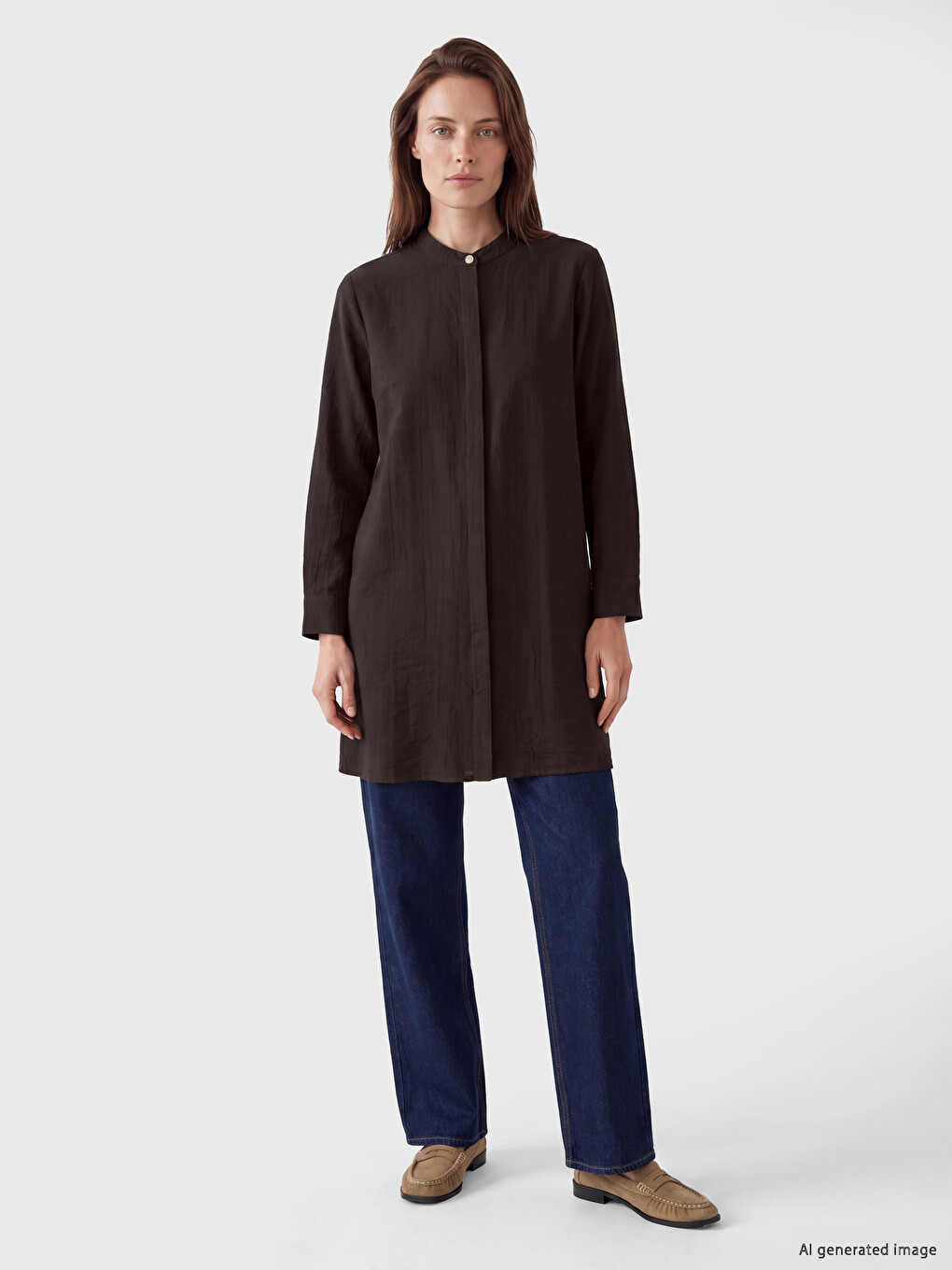 Grandad Collar Women's Shirt Tunic-1