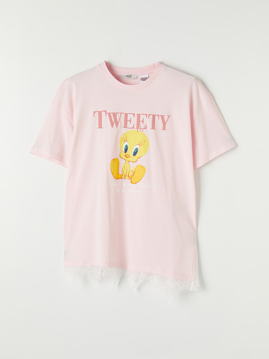 Pembe Tweety Baskılı %100 Pamuklu Kadın Tişört-4