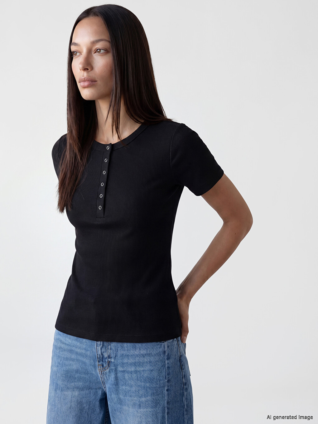 Crew Neck Buttoned Women's T-Shirt