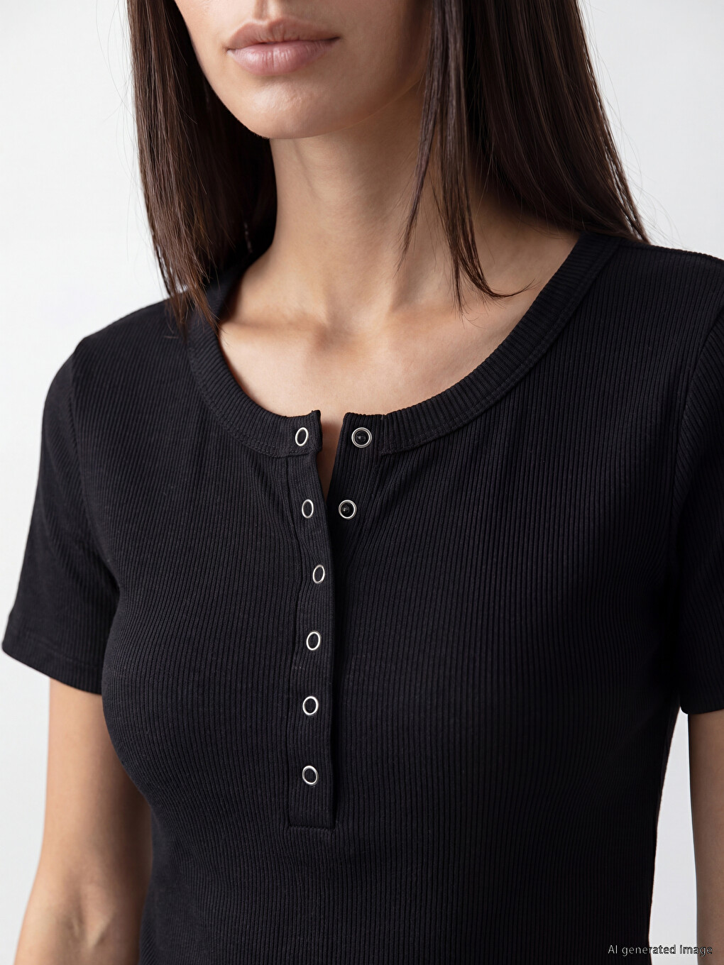Crew Neck Buttoned Women's T-Shirt-2