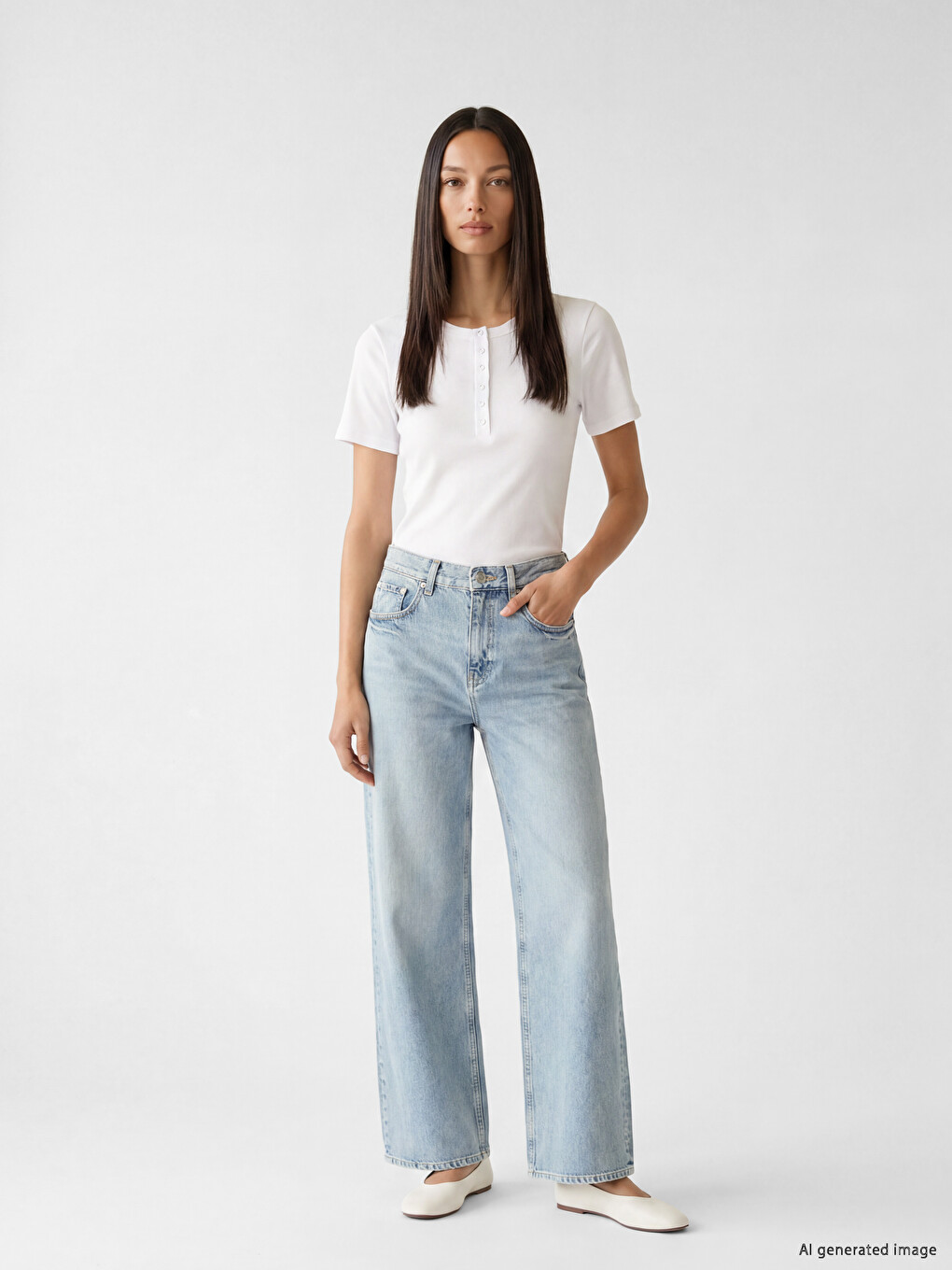 Crew Neck Buttoned Women's Ribbed T-shirt-1