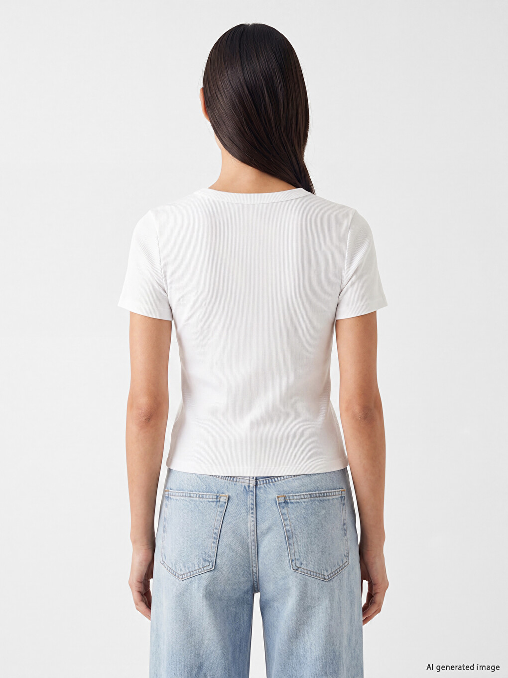 Crew Neck Buttoned Women's Ribbed T-shirt-3
