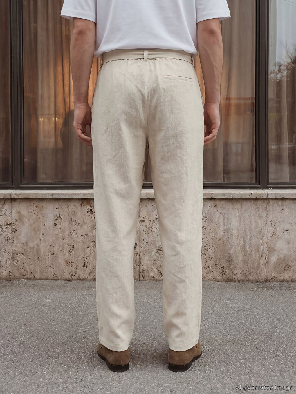 Ekru Regular Fit Keten Görünümlü Erkek Pantolon-2