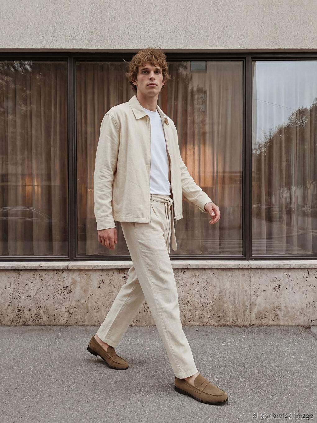 Ekru Regular Fit Keten Görünümlü Erkek Ceket-1