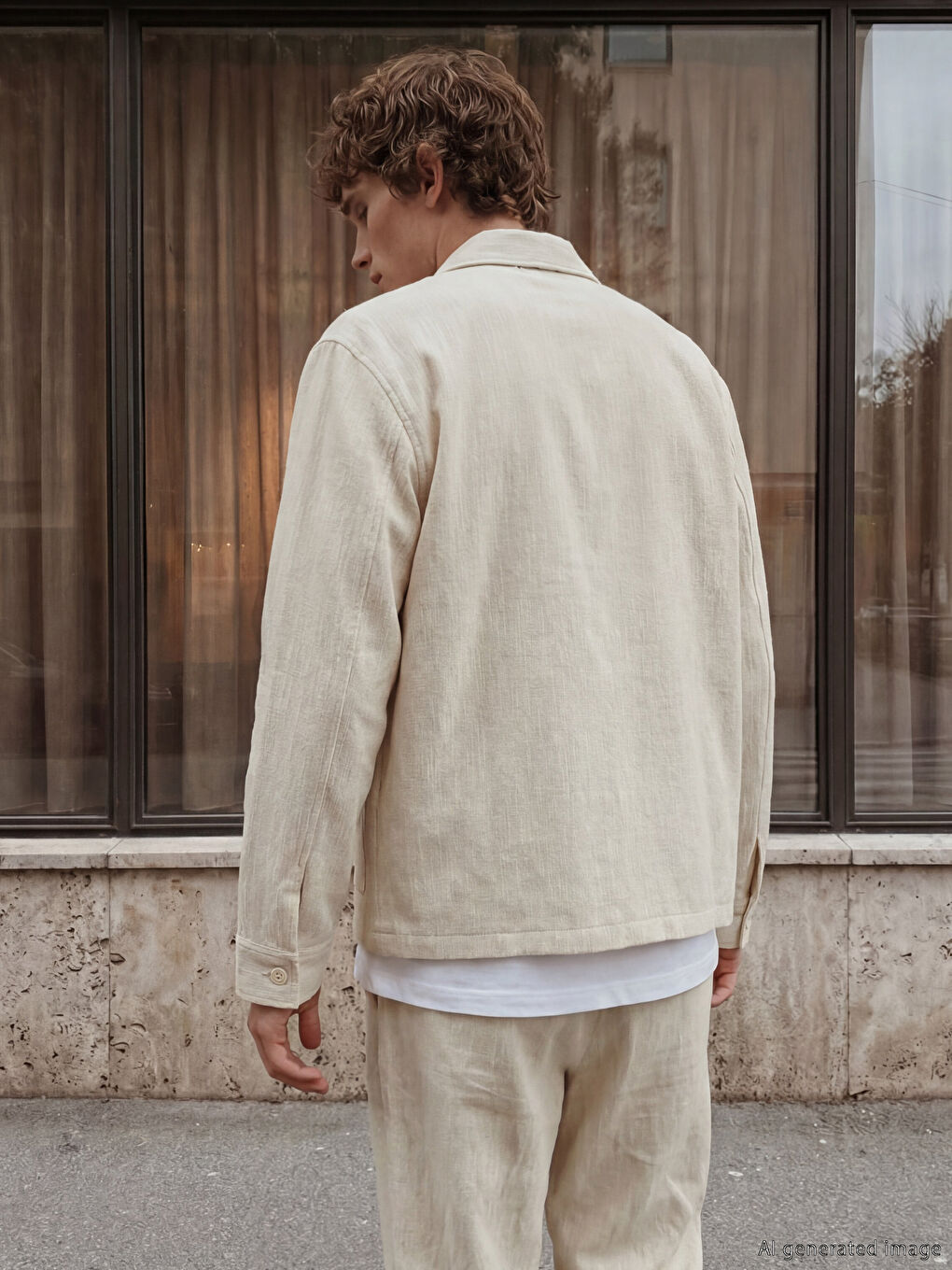 Ekru Regular Fit Keten Görünümlü Erkek Ceket-4