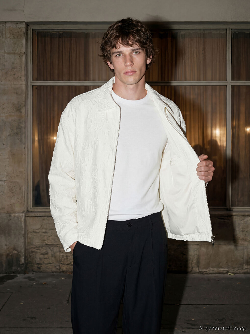 Ekru Regular Fit Keten Görünümlü Erkek Ceket-3